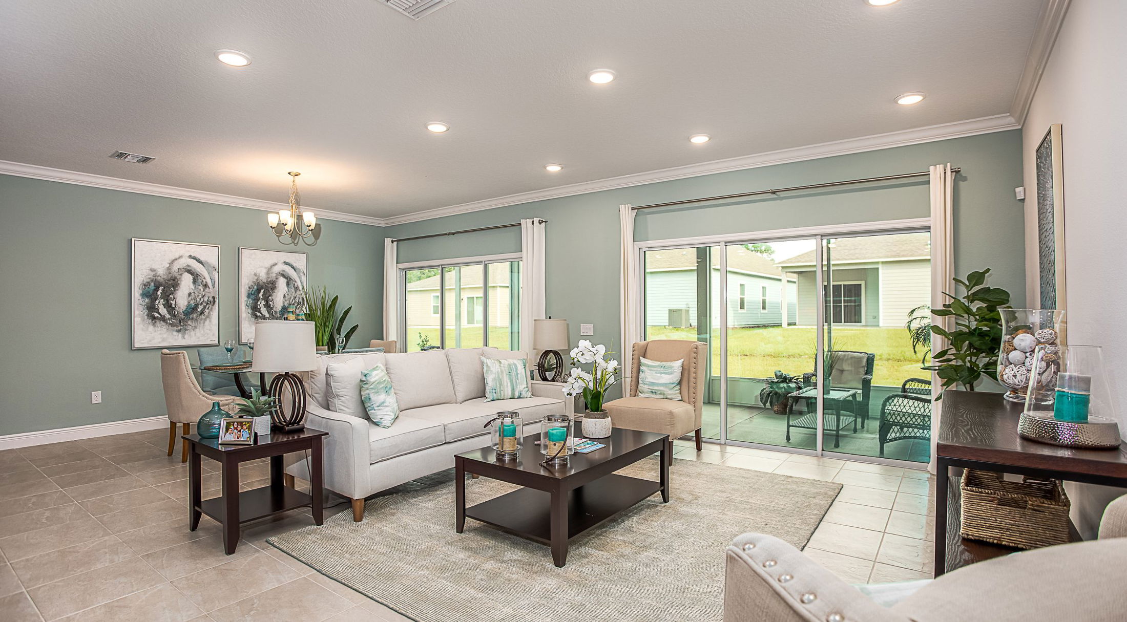 coastal decor living room in a new home in lakeland, fl