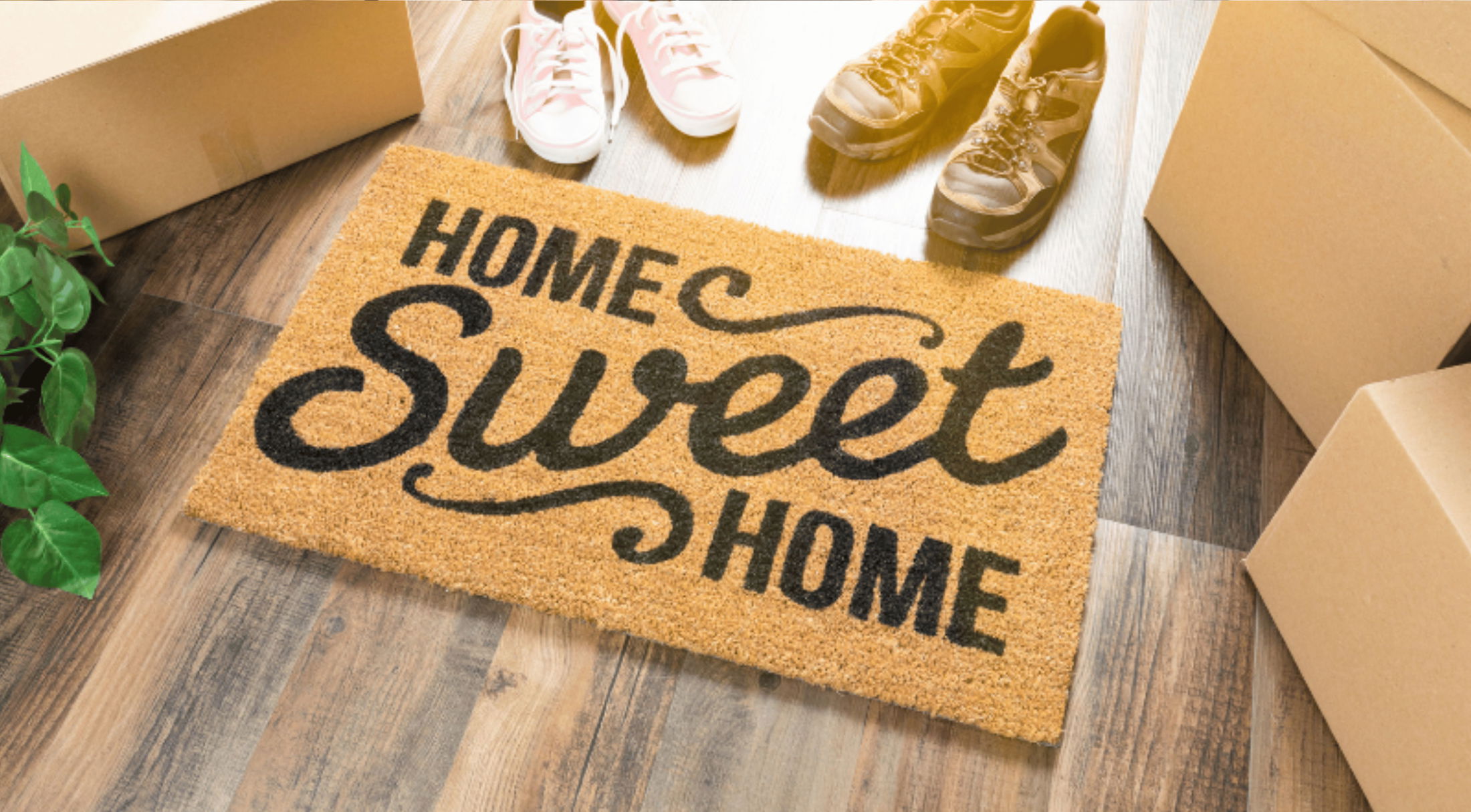 home sweet home welcome mat at a new home in pensacola, fl