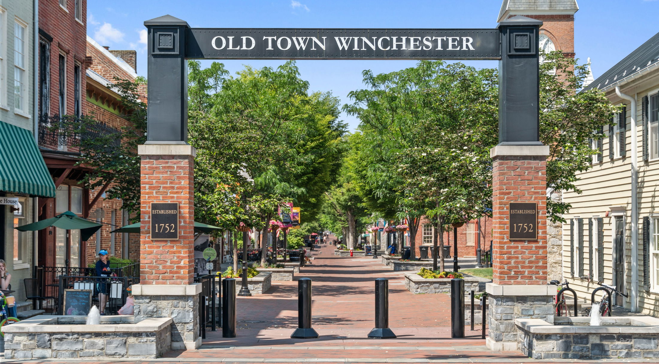 Entrance to Old Town Winchester, Virginia, featuring a historic brick archway with \\\\\\\\\\\\\\\