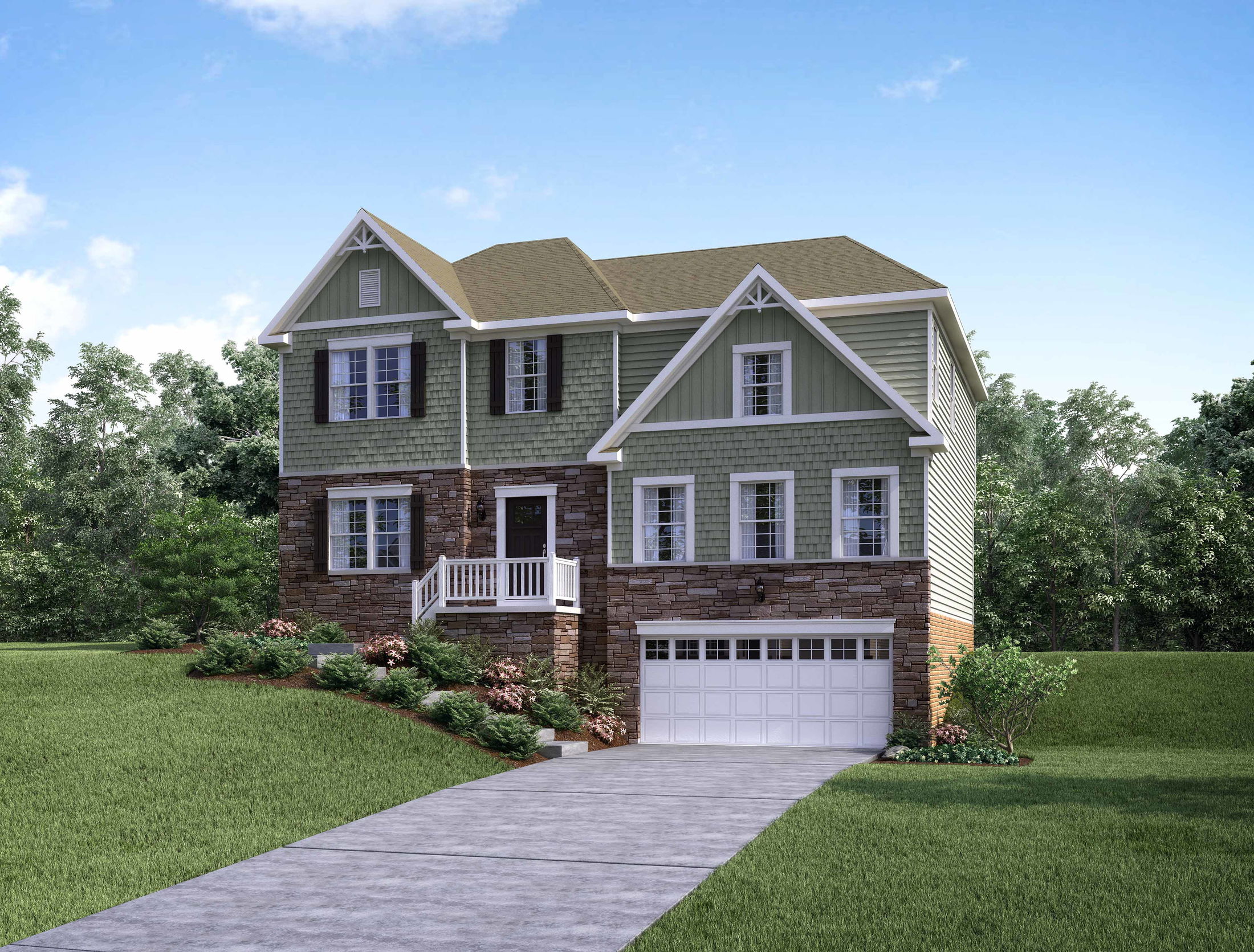 tucson single family home design with green siding and brick in hunters preserve