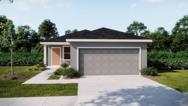 Modern single-story home with a two-car garage and well-maintained landscaping.
